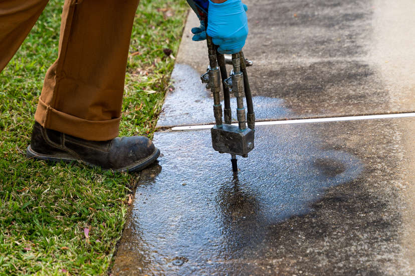 polyurethane concrete lifting on sidewalk