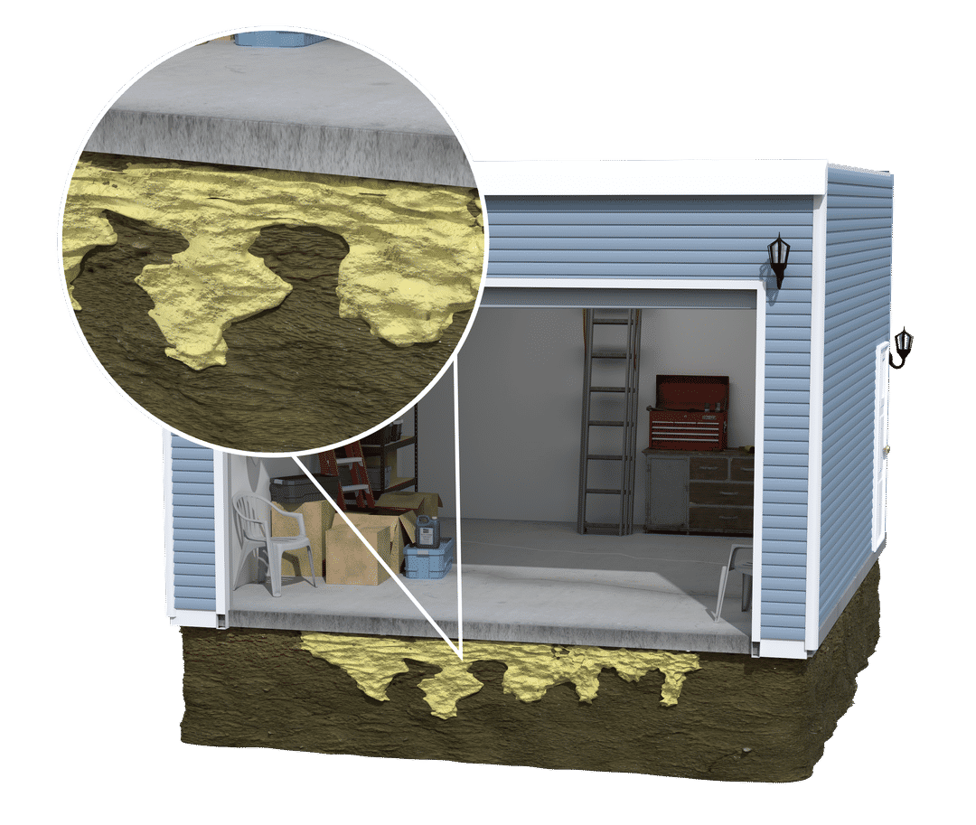 3D graphic of concrete floor lifting with polyurethane foam
