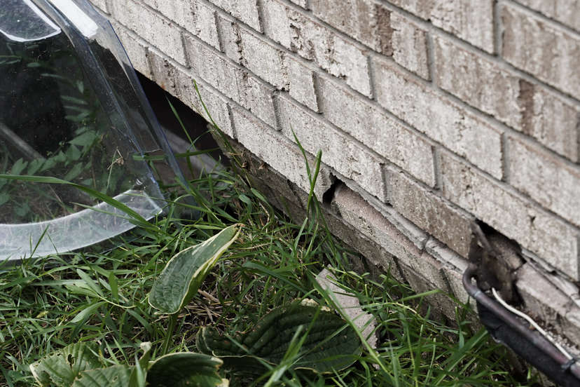 exterior crack on house brick wall