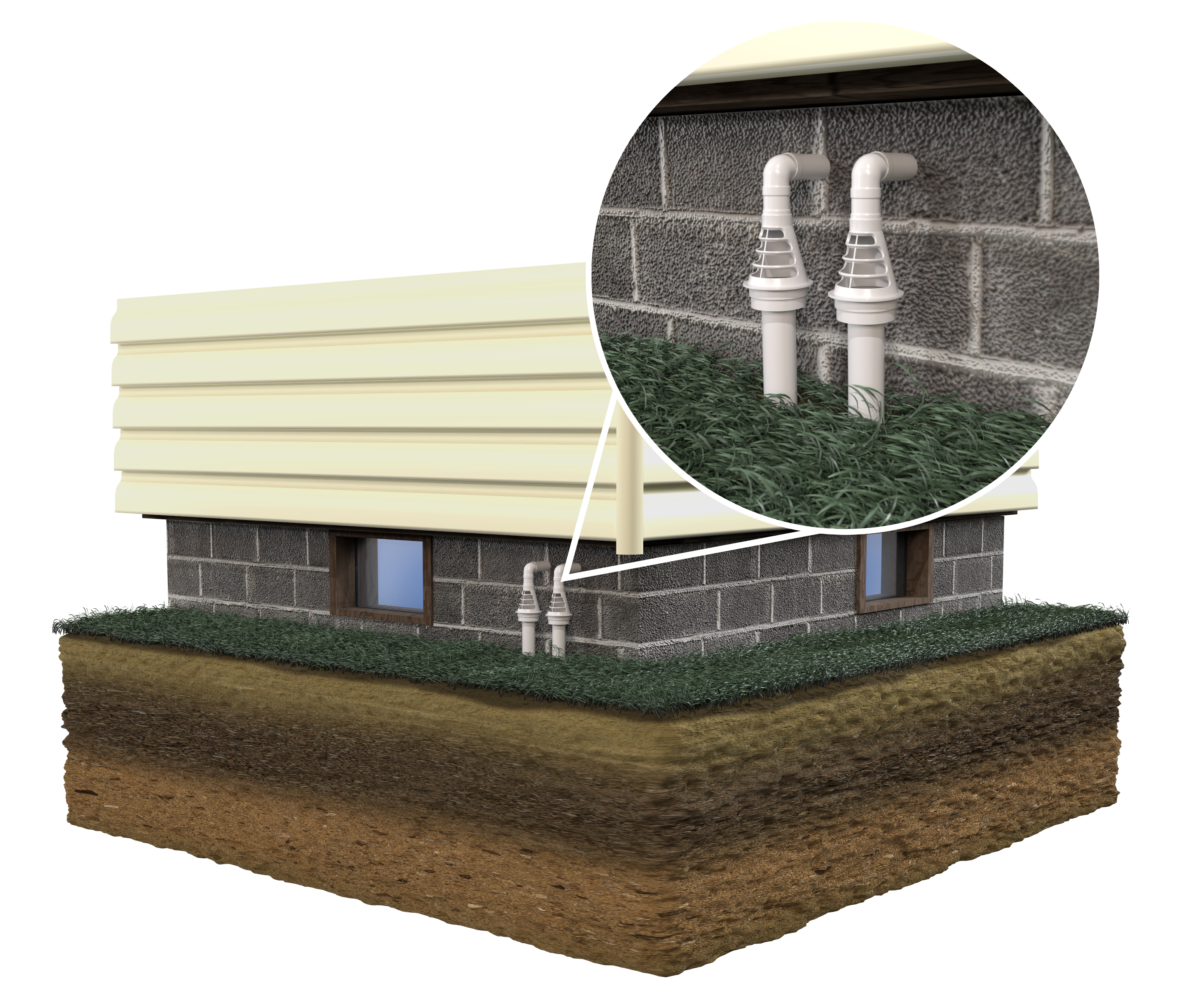 3D rendering of FreezeGuards installed on the side of a house