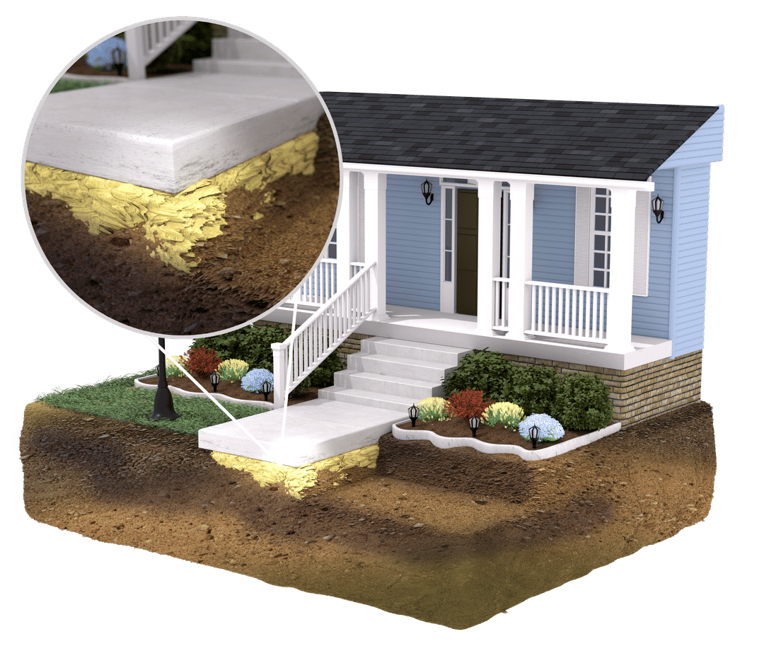 3D rendering of polyrenewal foam installed under a concrete sidewalk