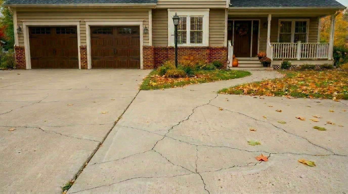 Cracks in concrete driveway