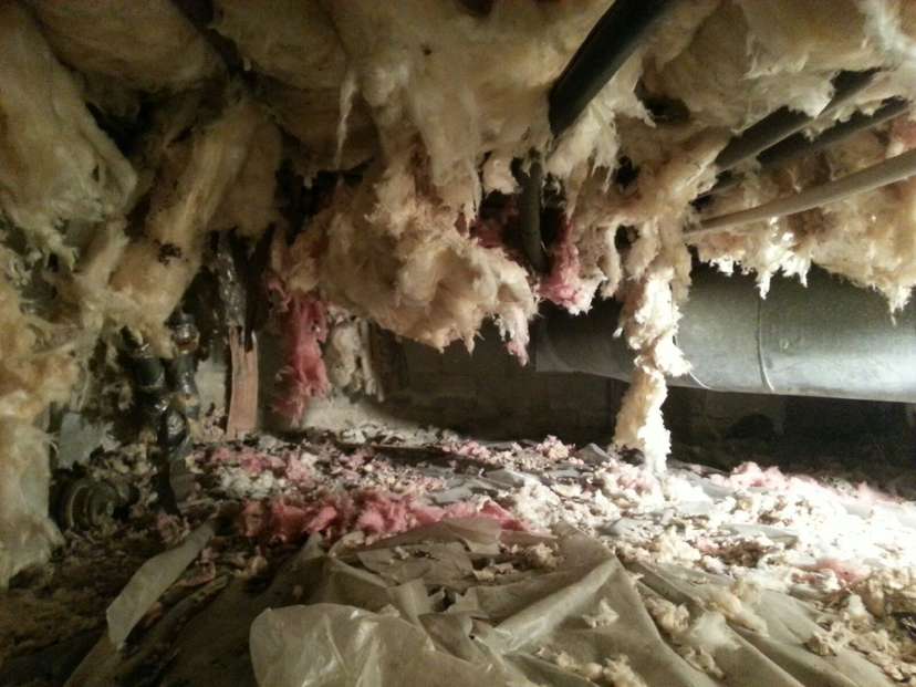 hanging wet insulation inside a crawl space