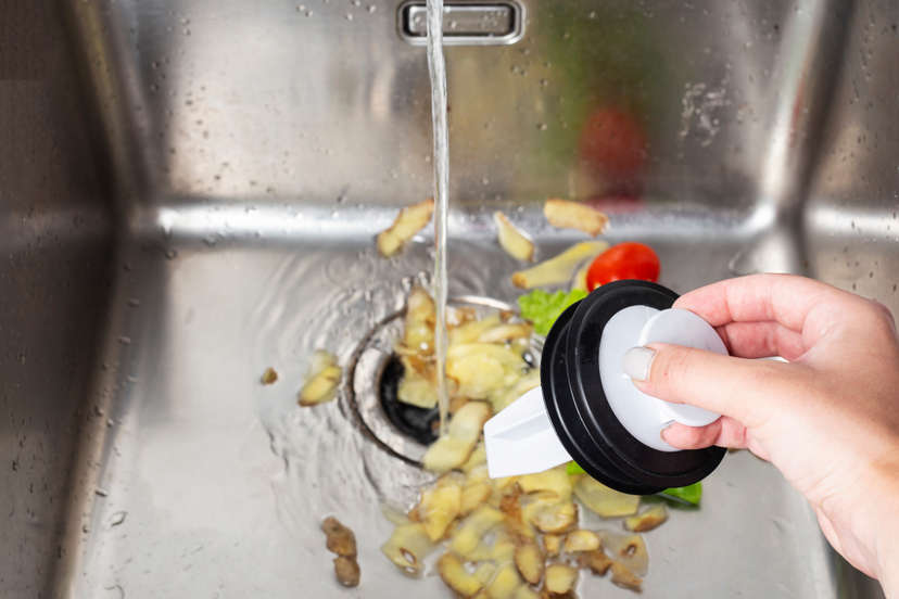 kitchen sink disposal with food scraps