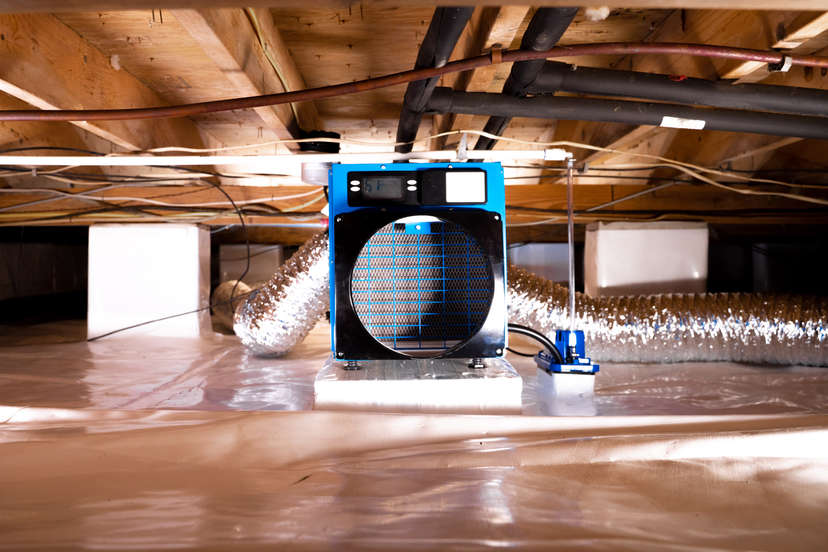 dehumidifier in an encapsulated crawl space