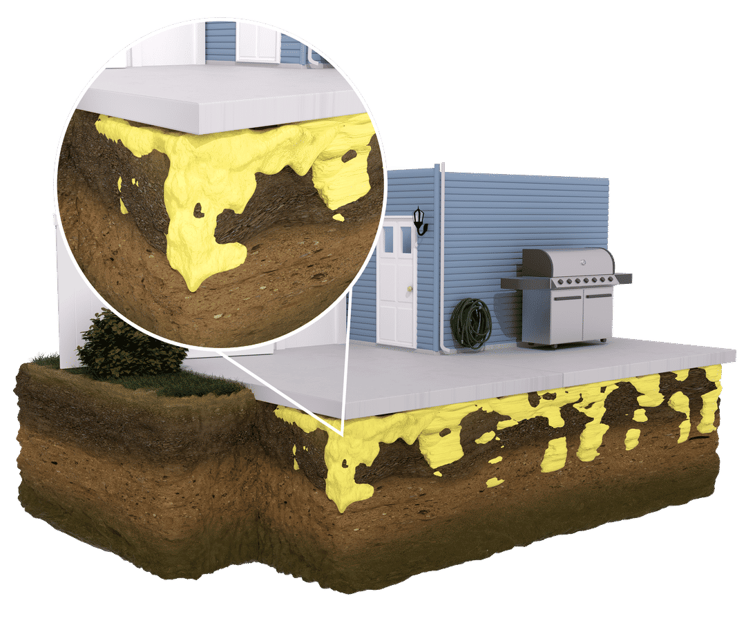 Digital render of patio repair with foam injections