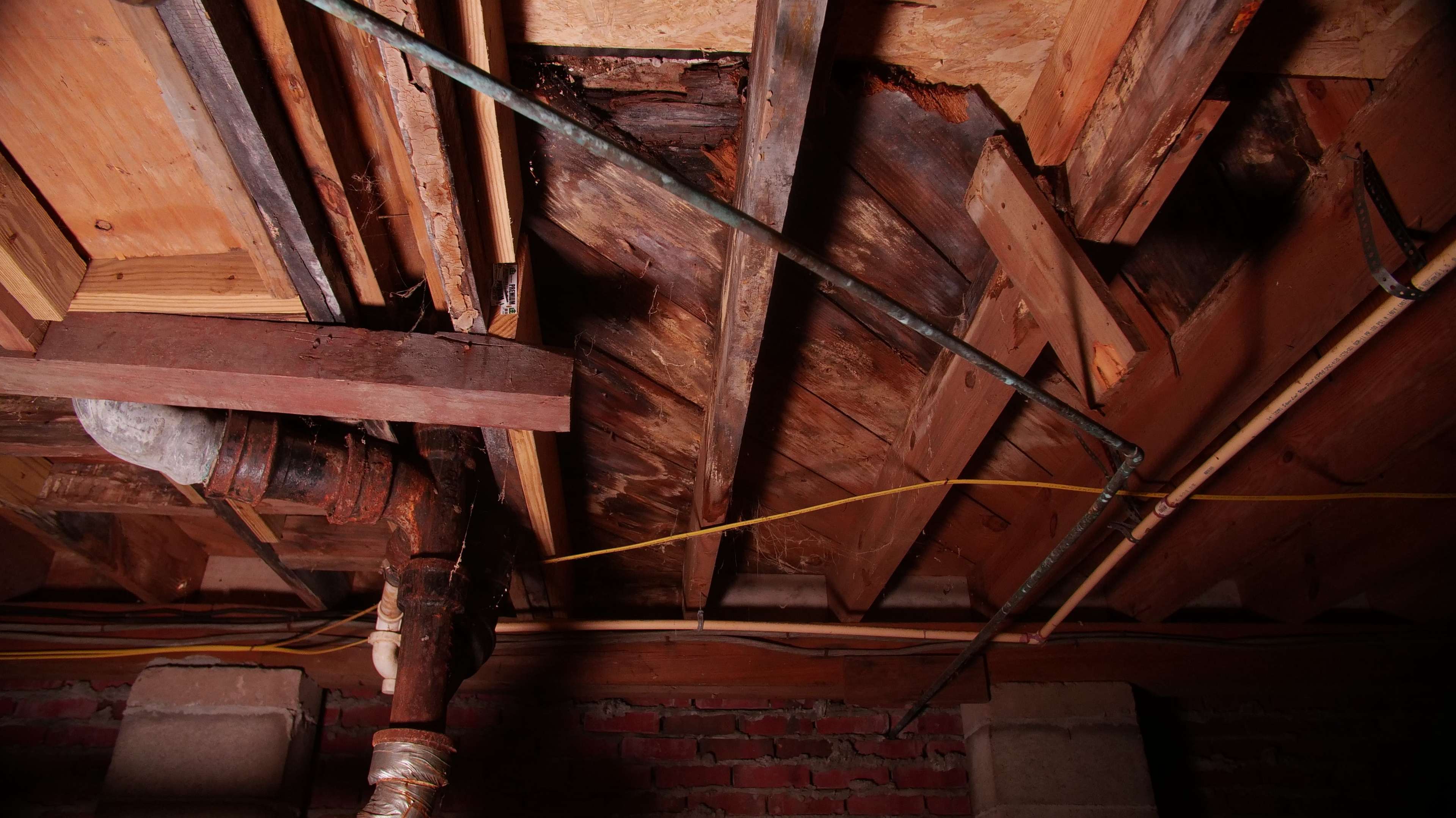 wet and rotting wooden crawl space beams