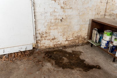 Water stain on basement floor.
