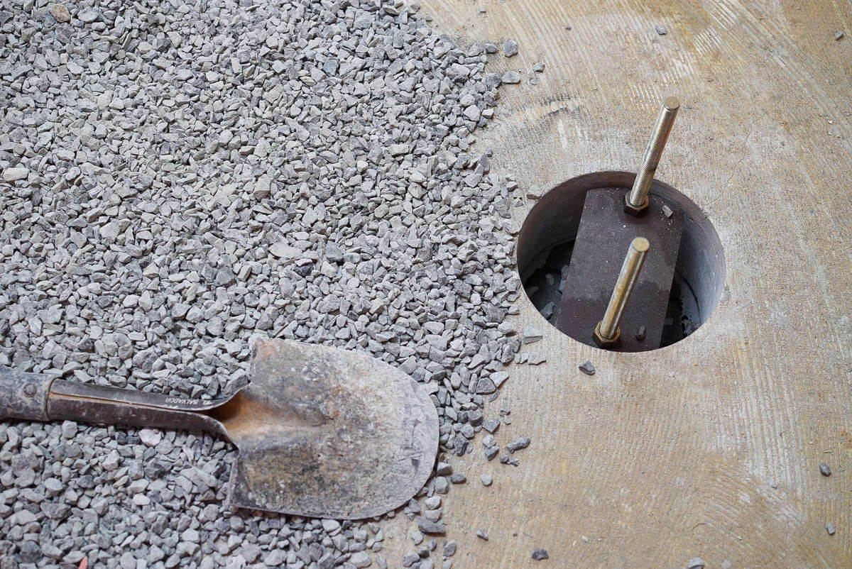 slab pier shovel and gravel on concrete slab