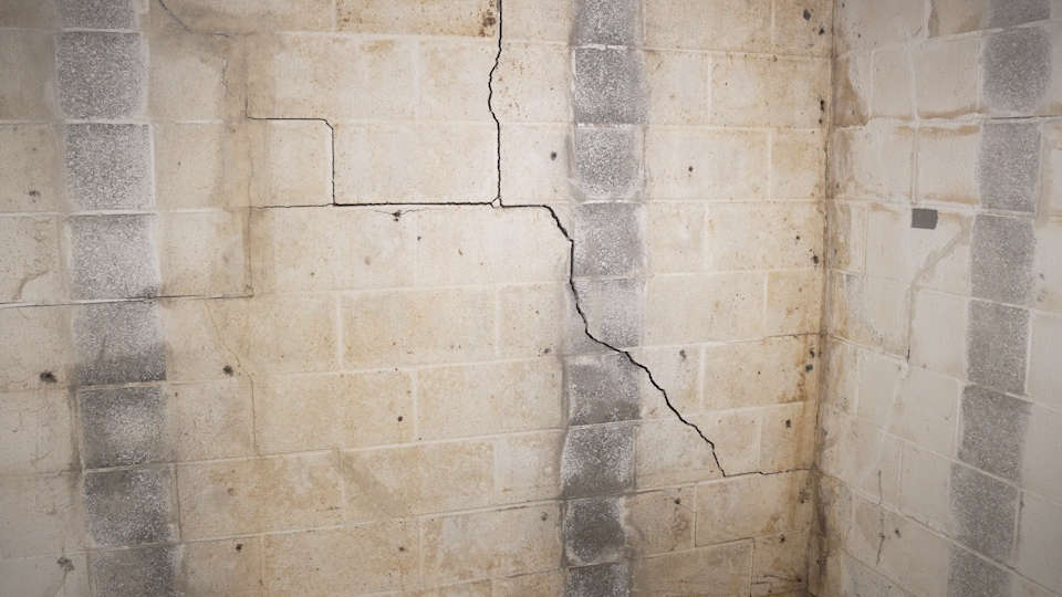 cracks along a foundation wall