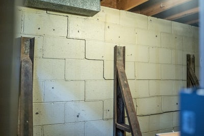 block basement with a leaking crack