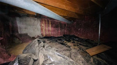 Dark and damp crawl space.