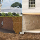 Cutaway diagram showing foundation repair with wall anchors in a house basement.
