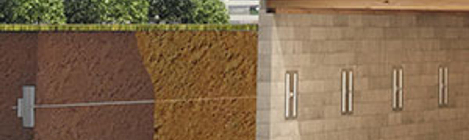 Cutaway diagram showing foundation repair with wall anchors in a house basement.