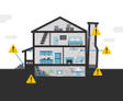 5 warning signs of a foundation problem on an animated home.