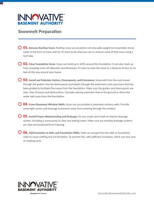 IBA Snowmelt preparation checklist.