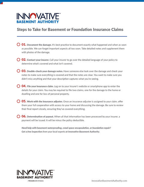 Steps to Take Basement or Foundation Insurance Claims Checklist