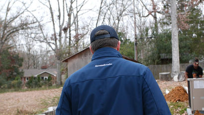 Back of Groundwork's crew jacket.