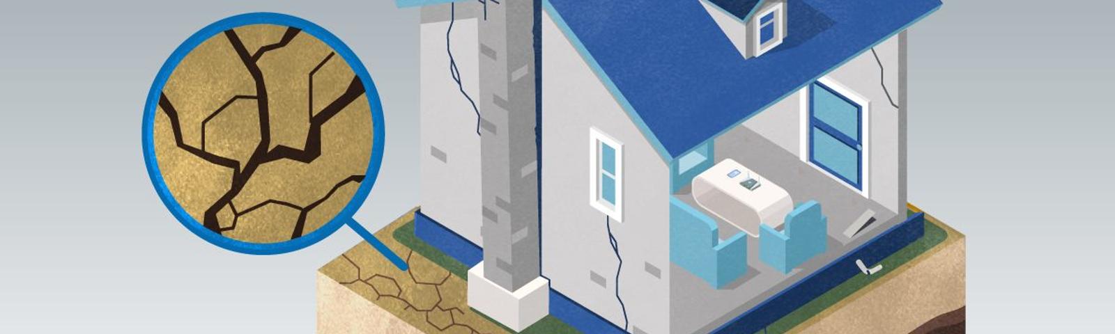 After drought, foundation animation with a close-up of dry soil.