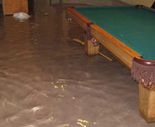 basement flooding with pool table