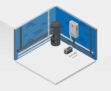 Animated basement with water heater and tools.