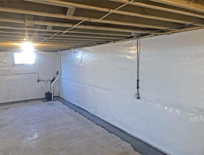 Sealed basement with sump pump.