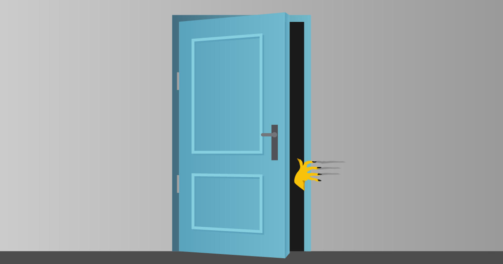 Hand scratching wall with open doorway illustration