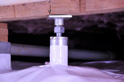 IntelliJack installed in crawl space with vapor barrier - Closeup