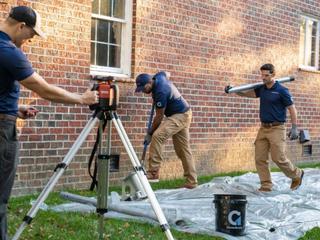 Groundworks experts assessing a foundation.