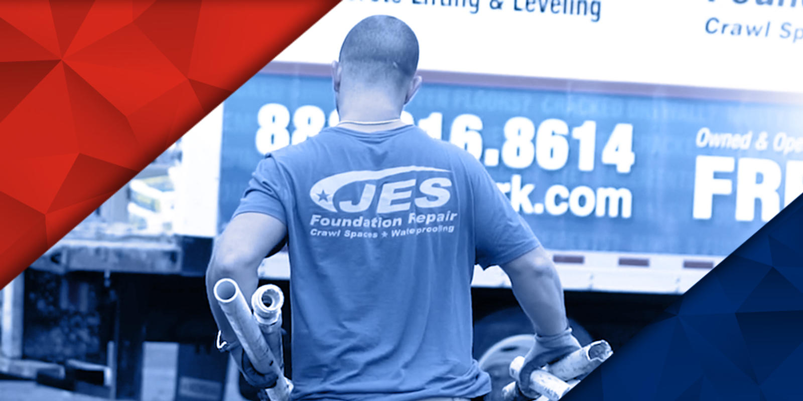 JES Web header with a production crew member carrying PCV pipes.