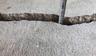 Large crack in concrete close up with tape measure