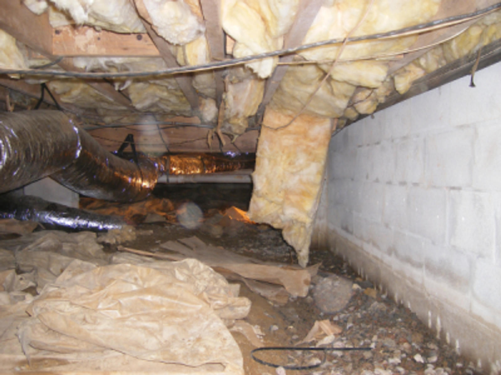 Wet insulation falling in crawl space with bad vapor barrier
