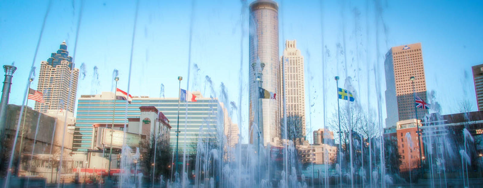 Fountain with Atlanta skyline in the background