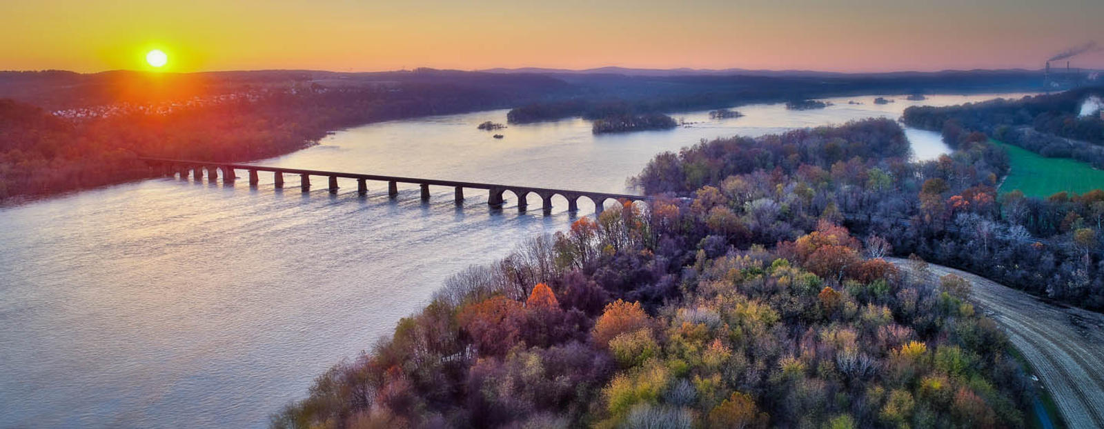 Sunset over the river in autumn in Central Pennsylvania