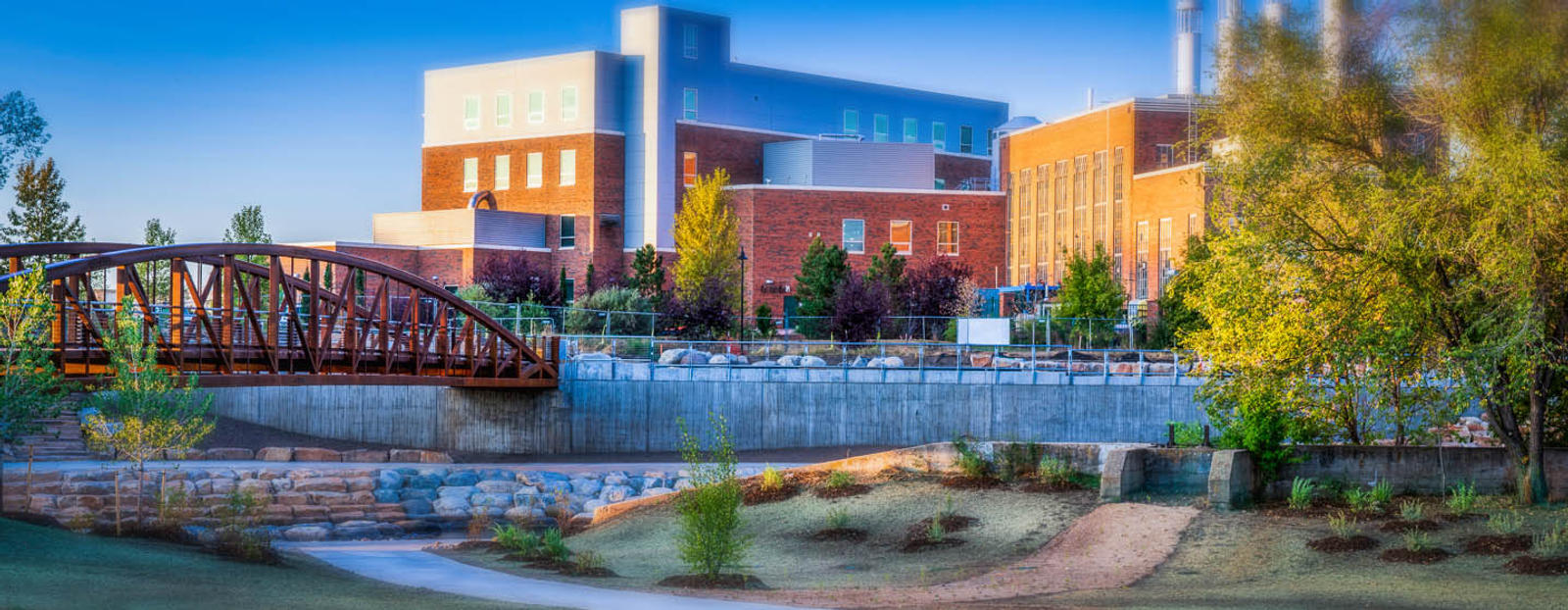 Bridge and buildings in Fort Collins, Colorado
