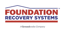 Logo of Foundation Recovery Systems, a Groundworks company, with red and blue text and a house outline.