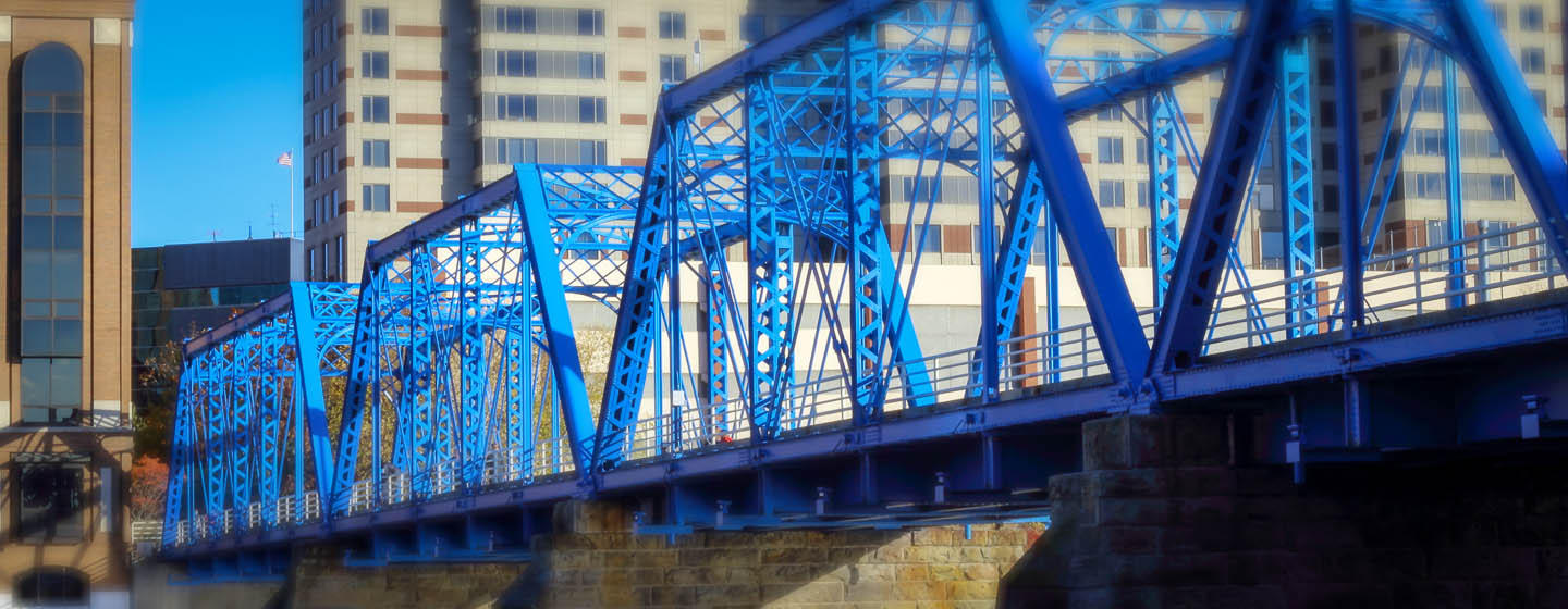 Blue bridge in Grand Rapids, Michigan