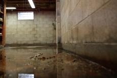 Flooded basement interior with window
