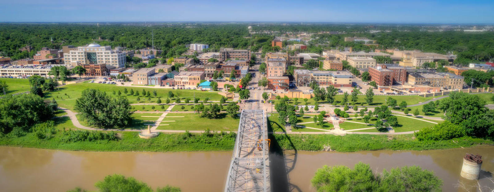 Bridge over river leading into Grand Forks