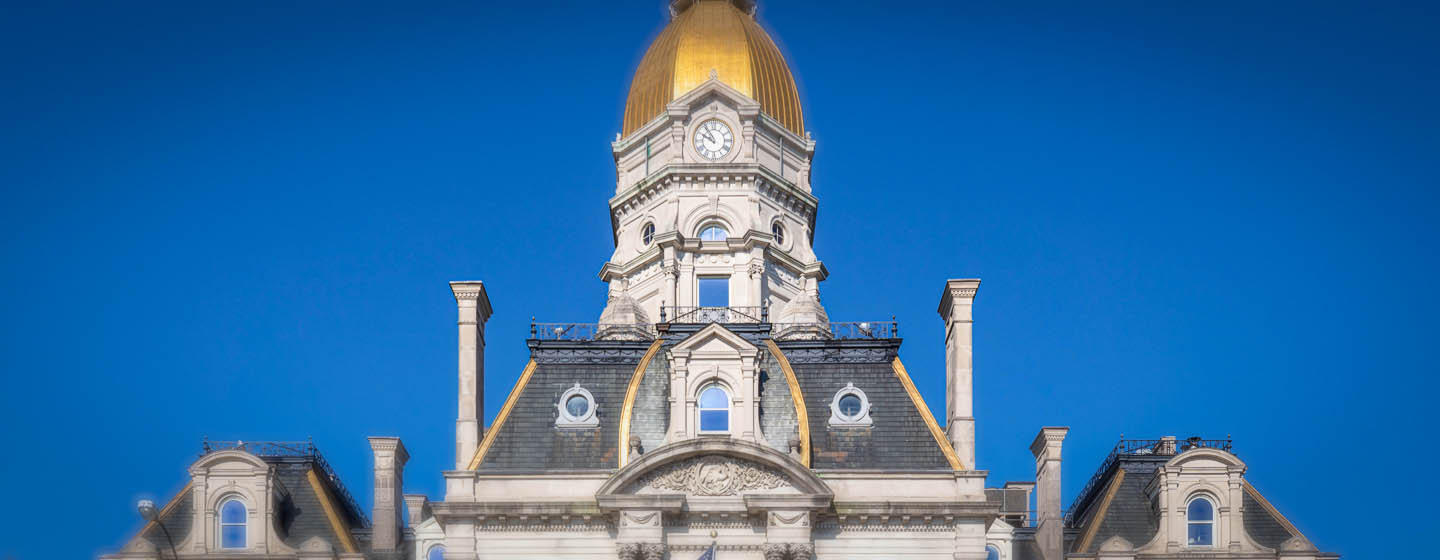 Clock tower on building in Terre Haute, Indiana