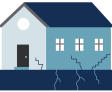 illustration of a blue home with multiple foundation cracks.