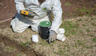 Worker installing a yardwell