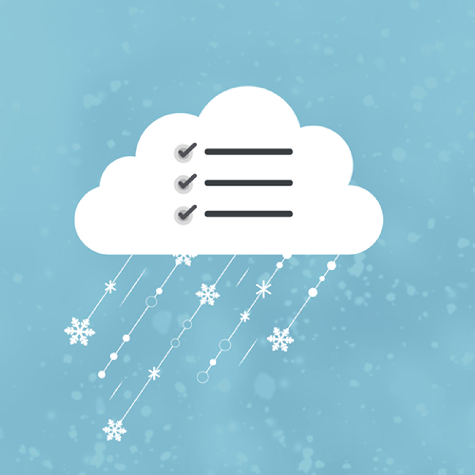 Checklist inside snowing cloud icon.