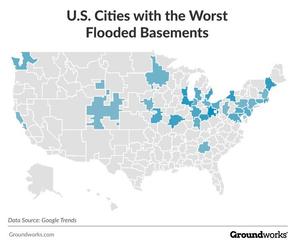 US Cities with the Worst Flooded Basement map