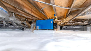 Profile shot of dehumidifier in crawlspace.