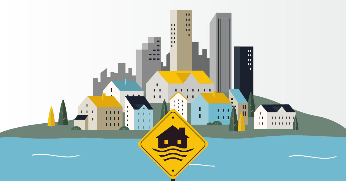 Coastal cities flooding illustration.