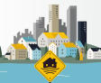 Coastal cities flooding illustration.