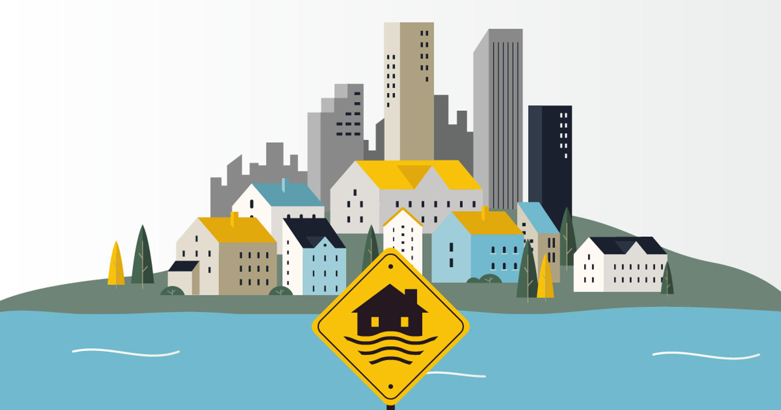 Coastal cities flooding illustration.
