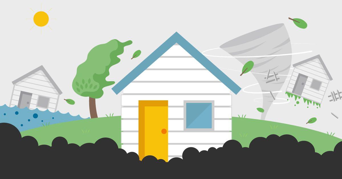 Tornado and flooding your home illustration.