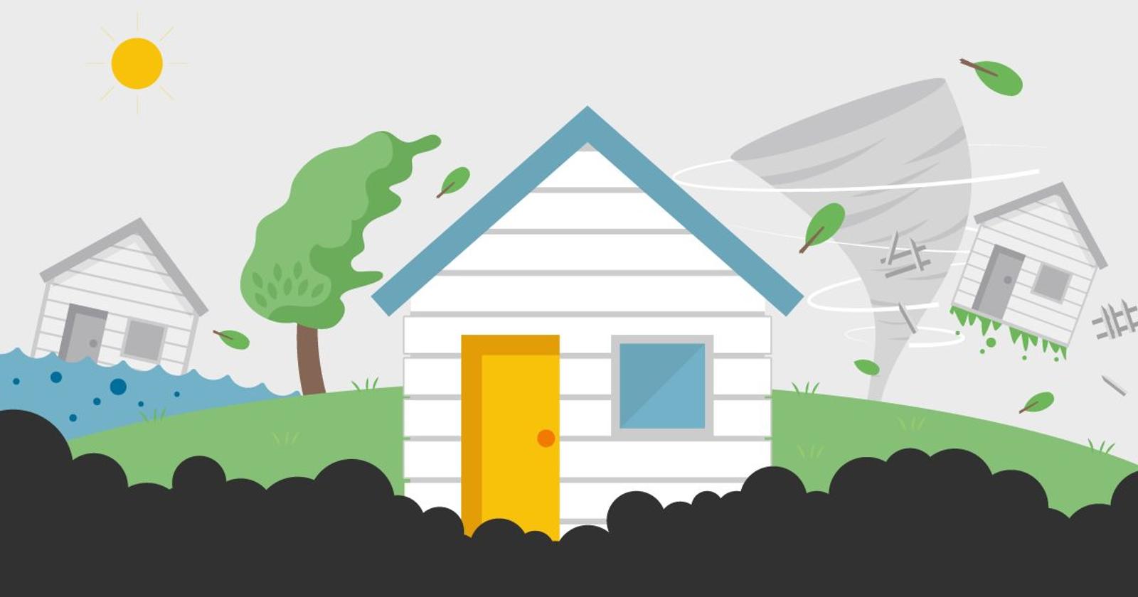 Tornado and flooding your home illustration.